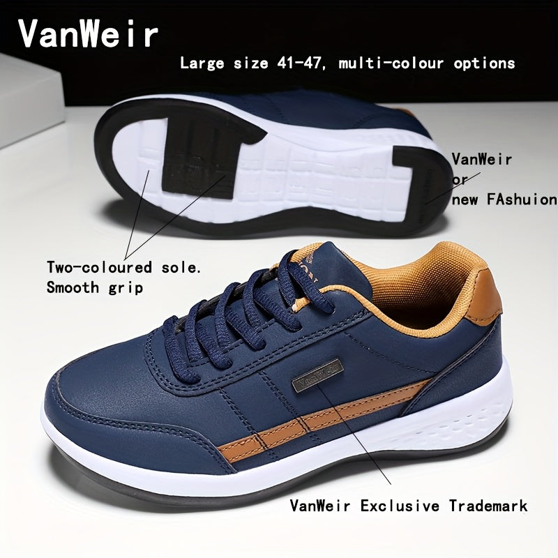 VanWeir Men'S Lightweight Running Shoes - Navy Blue & White, Stability Lace-Up Sneakers with MD/TPR Sole, Breathable Fabric Lining for Outdoor Sports, Hiking & Casual Wear, Hiking Footwear, Modern Sneakers, Secure Fit Footwea