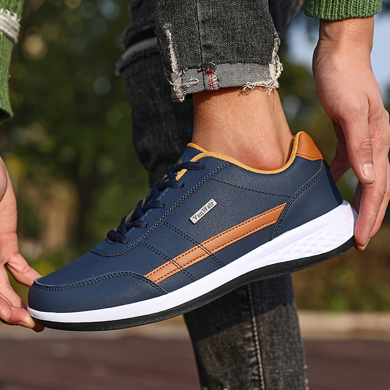 VanWeir Men'S Lightweight Running Shoes - Navy Blue & White, Stability Lace-Up Sneakers with MD/TPR Sole, Breathable Fabric Lining for Outdoor Sports, Hiking & Casual Wear, Hiking Footwear, Modern Sneakers, Secure Fit Footwea
