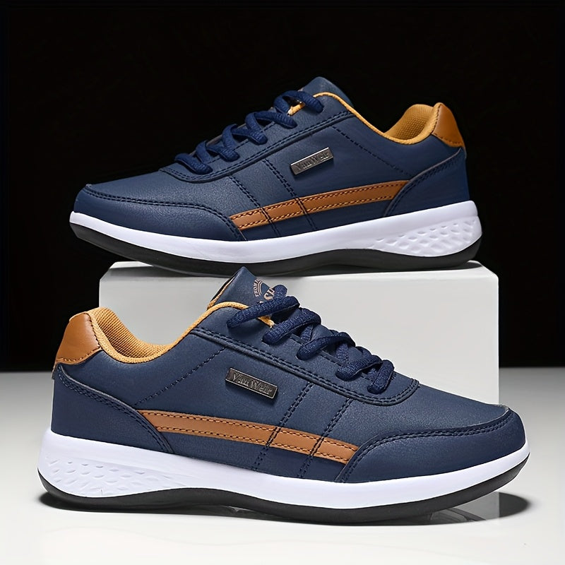 VanWeir Men'S Lightweight Running Shoes - Navy Blue & White, Stability Lace-Up Sneakers with MD/TPR Sole, Breathable Fabric Lining for Outdoor Sports, Hiking & Casual Wear, Hiking Footwear, Modern Sneakers, Secure Fit Footwea