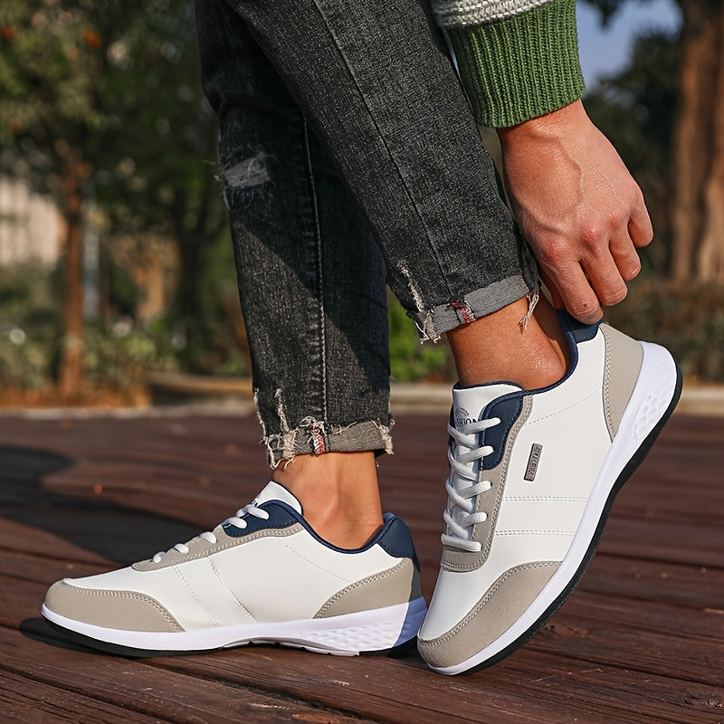 VanWeir Men'S Lightweight Running Shoes - Navy Blue & White, Stability Lace-Up Sneakers with MD/TPR Sole, Breathable Fabric Lining for Outdoor Sports, Hiking & Casual Wear, Hiking Footwear, Modern Sneakers, Secure Fit Footwea
