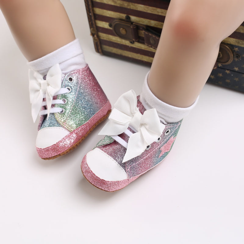Baby Girl's Fashionable Five-Pointed Star Children's Sports Shoes Soft Sole Non-Slip First Pair Toddler Shoes