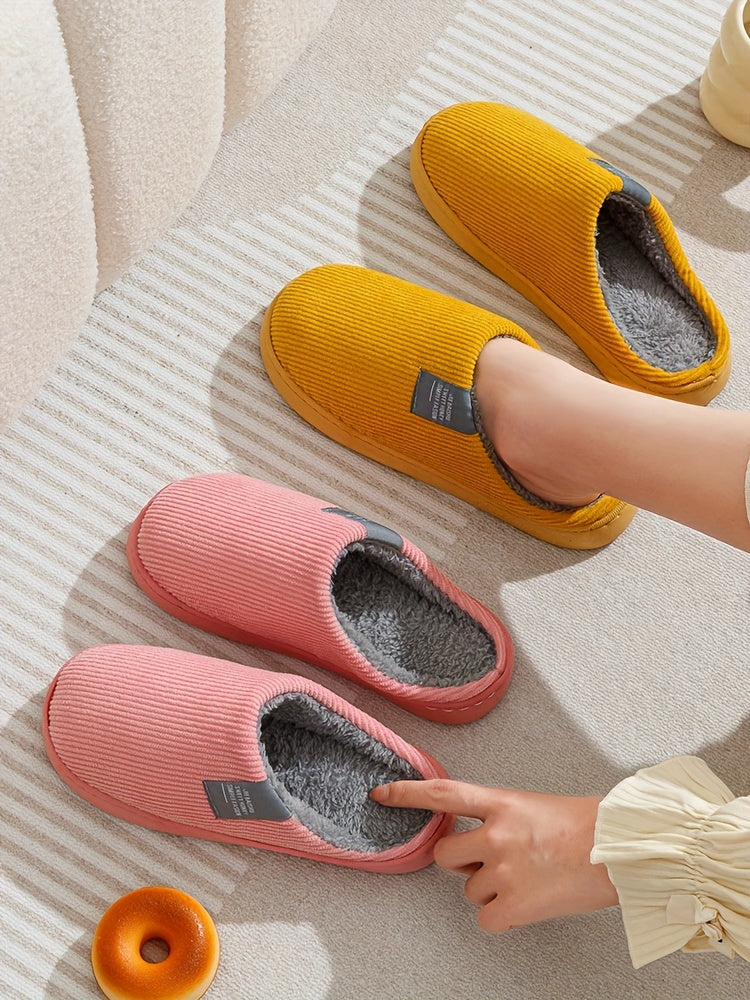 [Warm Slippers] Warm Plush Slip-On Slippers | Unisex Winter Non-Slip Rubber Sole Indoor House Shoes for Home - Multi-Color Options (Beige, Blue, Yellow, Green, Grey, Pink), Cute Slippers, Soft Texture Footwear