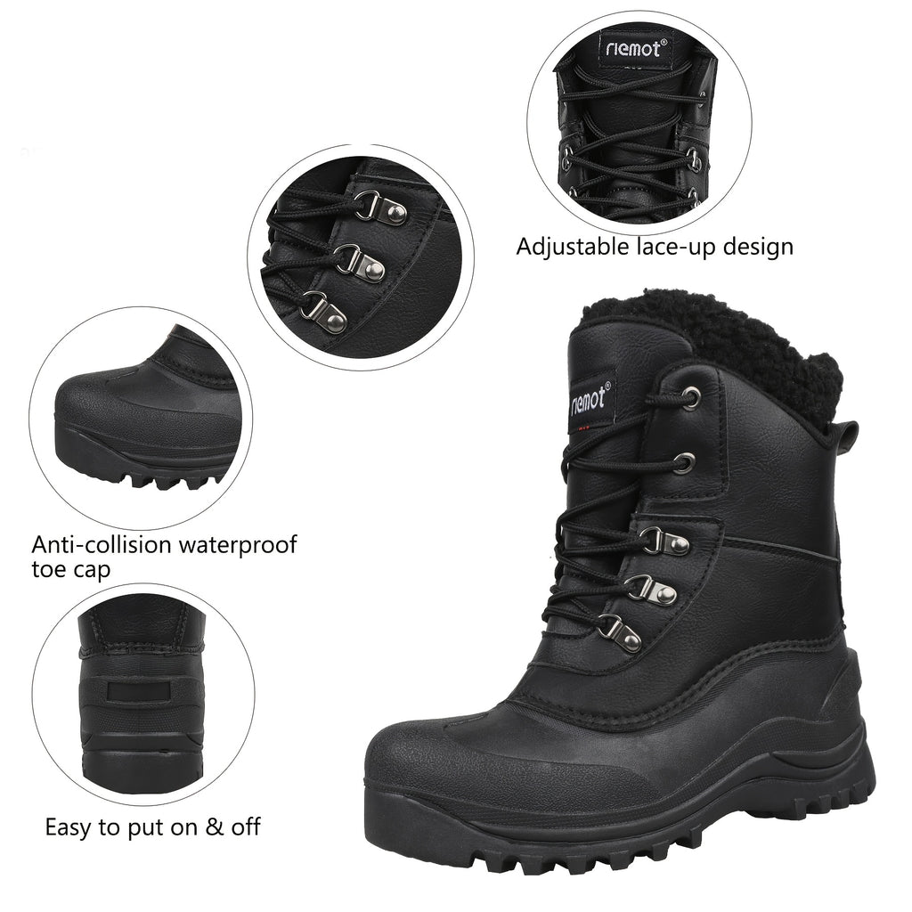 [Popular Choice] Riemot Men's High Quality Snow Boots - Durable, Non-Slip Traction Sole for Hiking, Trekking & Gardening - Warm Fleece Lined Ankle Support, Lace-Up Closure- Versatile All-Season Outdoor Footwear