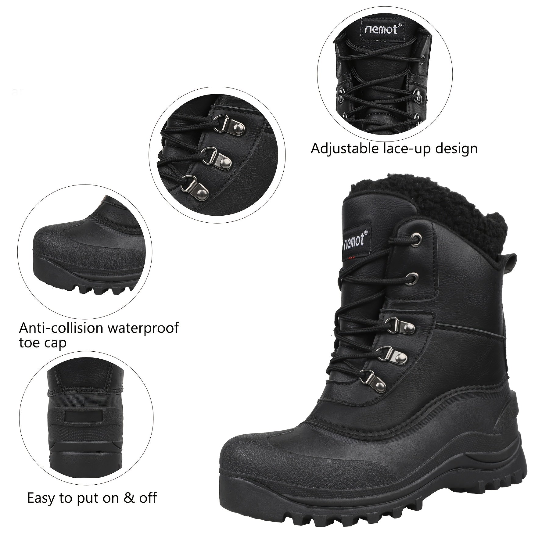 [Popular Choice] Riemot Men's High Quality Snow Boots - Durable, Non-Slip Traction Sole for Hiking, Trekking & Gardening - Warm Fleece Lined Ankle Support, Lace-Up Closure- Versatile All-Season Outdoor Footwear