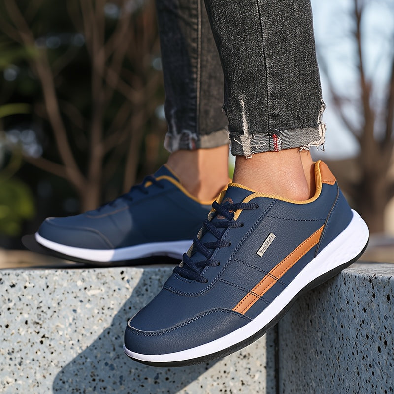 VanWeir Men'S Lightweight Running Shoes - Navy Blue & White, Stability Lace-Up Sneakers with MD/TPR Sole, Breathable Fabric Lining for Outdoor Sports, Hiking & Casual Wear, Hiking Footwear, Modern Sneakers, Secure Fit Footwea