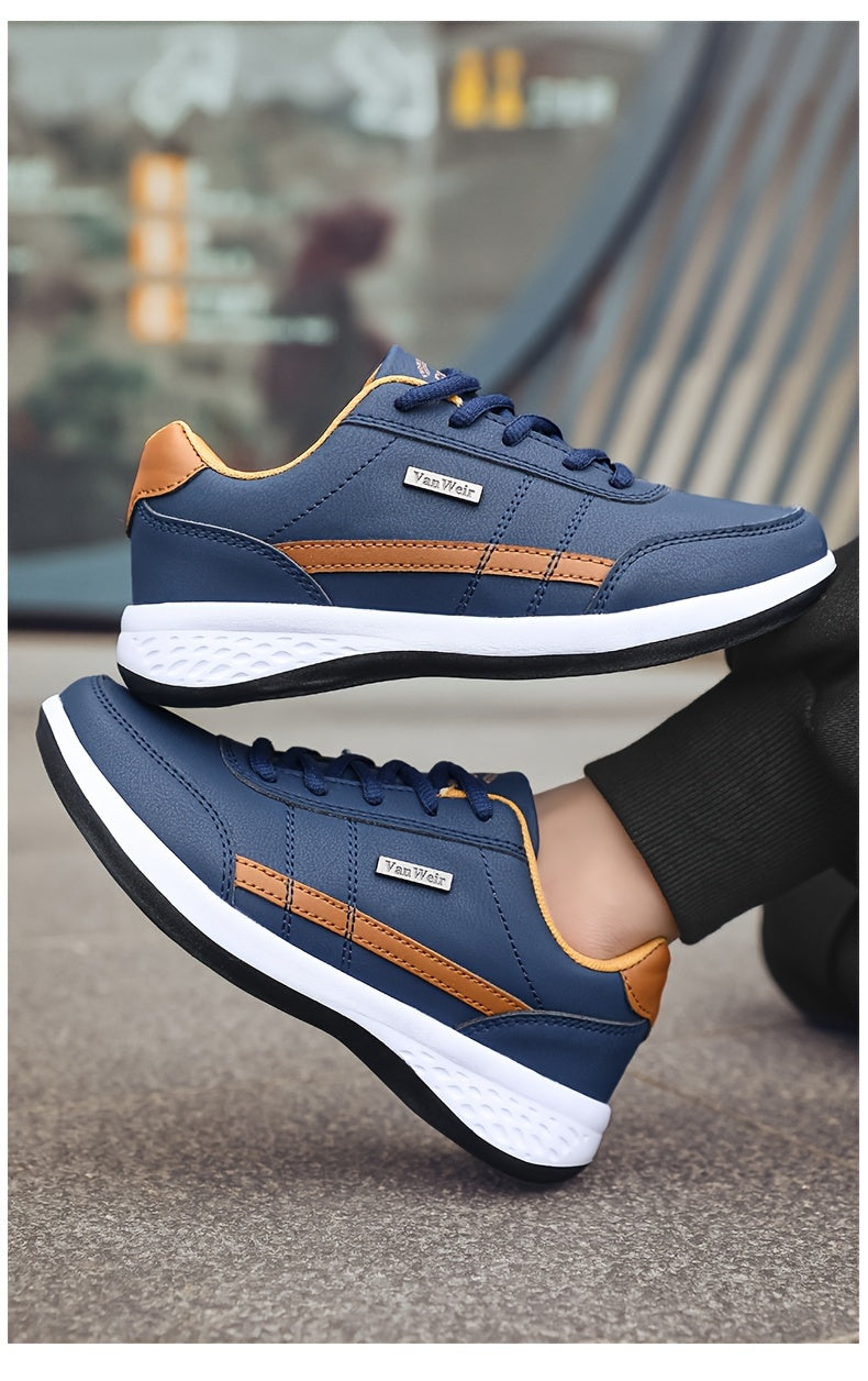 VanWeir Men'S Lightweight Running Shoes - Navy Blue & White, Stability Lace-Up Sneakers with MD/TPR Sole, Breathable Fabric Lining for Outdoor Sports, Hiking & Casual Wear, Hiking Footwear, Modern Sneakers, Secure Fit Footwea
