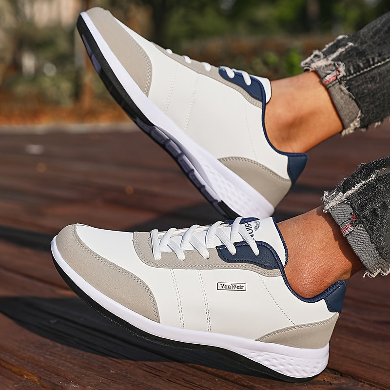 VanWeir Men'S Lightweight Running Shoes - Navy Blue & White, Stability Lace-Up Sneakers with MD/TPR Sole, Breathable Fabric Lining for Outdoor Sports, Hiking & Casual Wear, Hiking Footwear, Modern Sneakers, Secure Fit Footwea