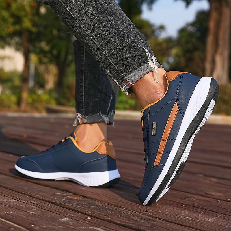 VanWeir Men'S Lightweight Running Shoes - Navy Blue & White, Stability Lace-Up Sneakers with MD/TPR Sole, Breathable Fabric Lining for Outdoor Sports, Hiking & Casual Wear, Hiking Footwear, Modern Sneakers, Secure Fit Footwea