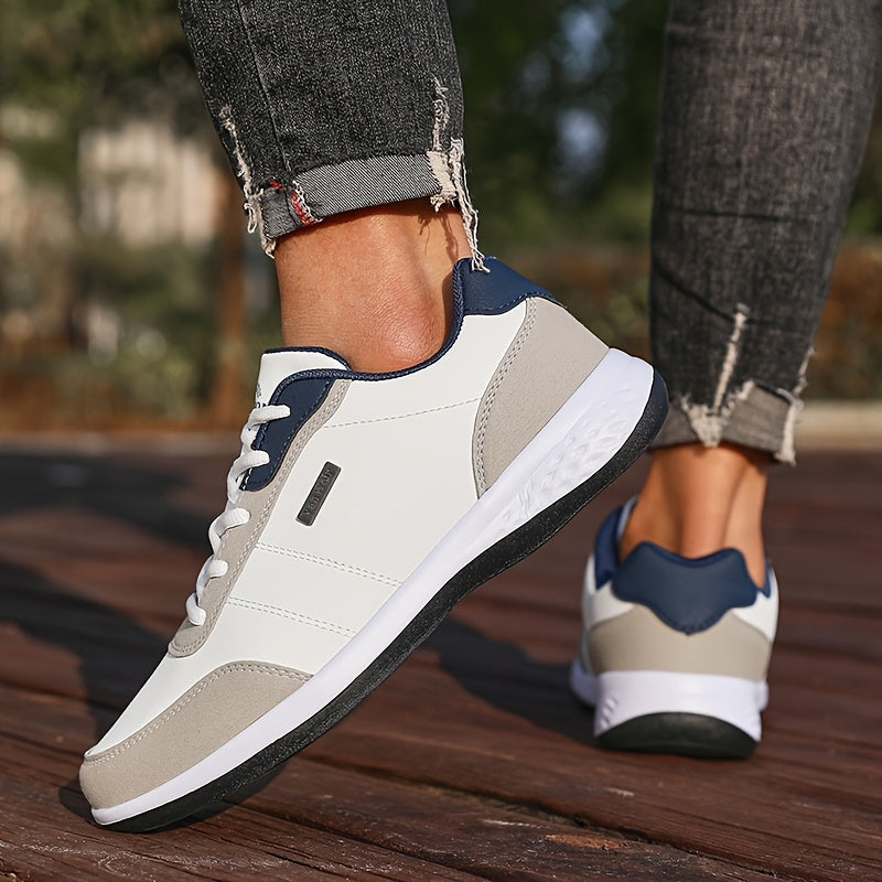 VanWeir Men'S Lightweight Running Shoes - Navy Blue & White, Stability Lace-Up Sneakers with MD/TPR Sole, Breathable Fabric Lining for Outdoor Sports, Hiking & Casual Wear, Hiking Footwear, Modern Sneakers, Secure Fit Footwea