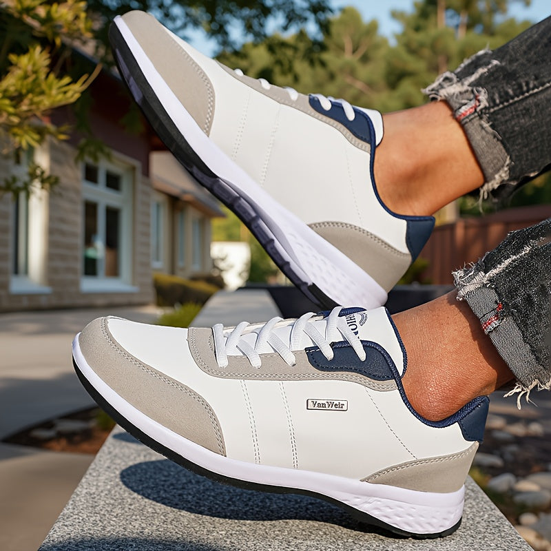 VanWeir Men'S Lightweight Running Shoes - Navy Blue & White, Stability Lace-Up Sneakers with MD/TPR Sole, Breathable Fabric Lining for Outdoor Sports, Hiking & Casual Wear, Hiking Footwear, Modern Sneakers, Secure Fit Footwea